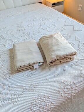 BAMBOO Soft Beige Cream Fitted Sheet & Flat Sheet Cooling Breathable Set Washed